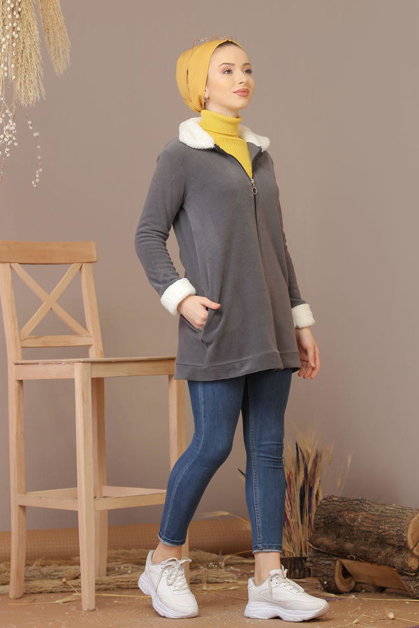Polar Hırka Siyah  Gri - 7926 GRİ