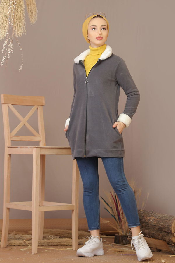 Polar Hırka Siyah  Gri - 7926 GRİ