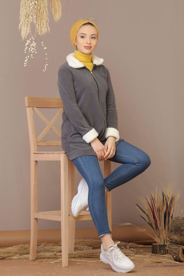 Polar Hırka Siyah  Gri - 7926 GRİ