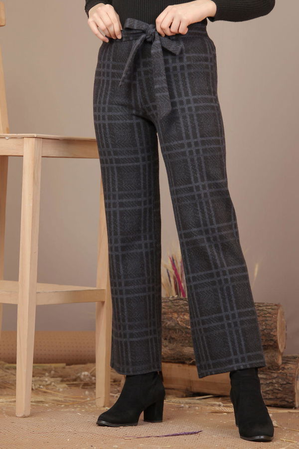 Kuşaklı Ekose Pantolon Lacivert - 7924 Lacivert - 7924 LACİVERT