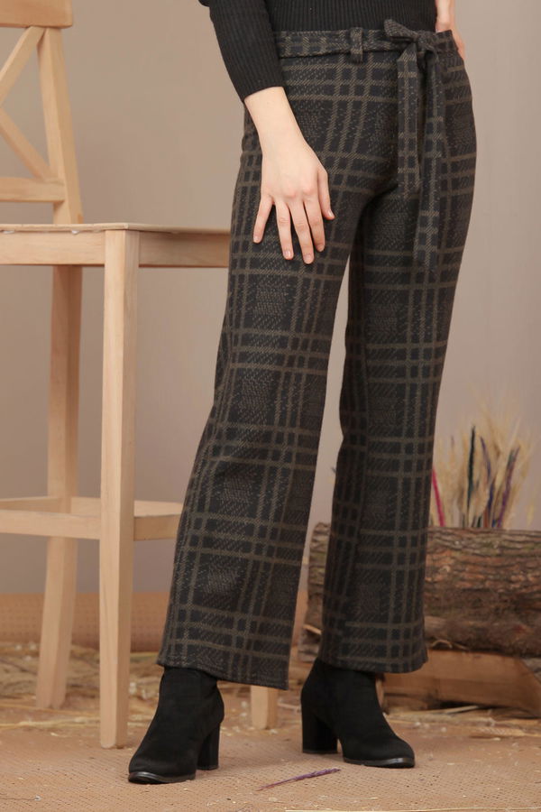 Kuşaklı Ekose Pantolon Haki - 7924 Haki - 7924