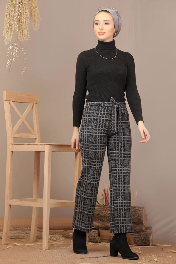 Kuşaklı Ekose Pantolon Gri - 7924 Gri - 7924