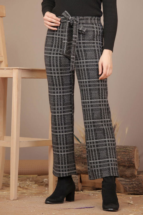 Kuşaklı Ekose Pantolon Gri - 7924 Gri - 7924