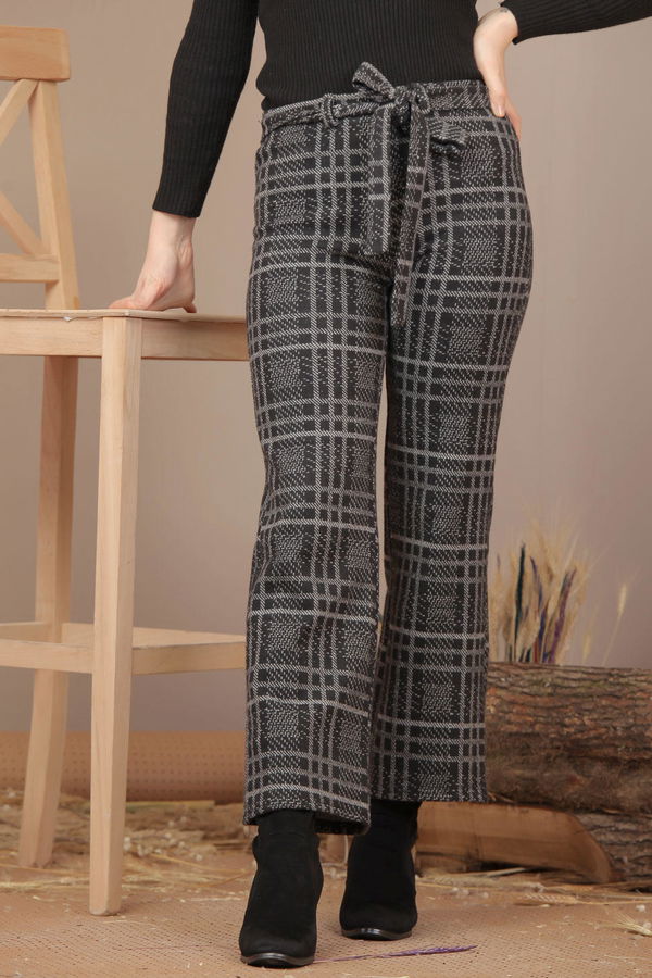 Kuşaklı Ekose Pantolon Gri - 7924 Gri - 7924