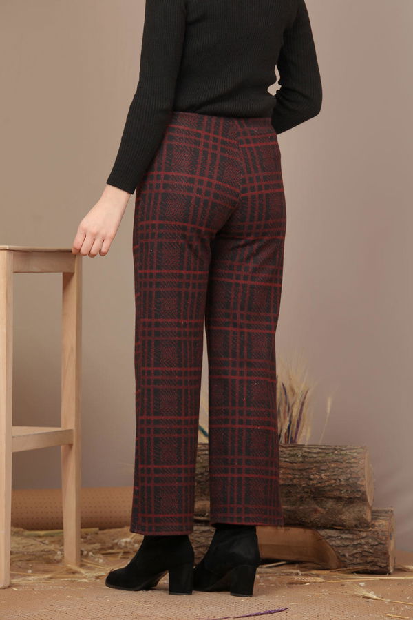Kuşaklı Ekose Pantolon Bordo - 7924 Bordo - 7924 BORDO