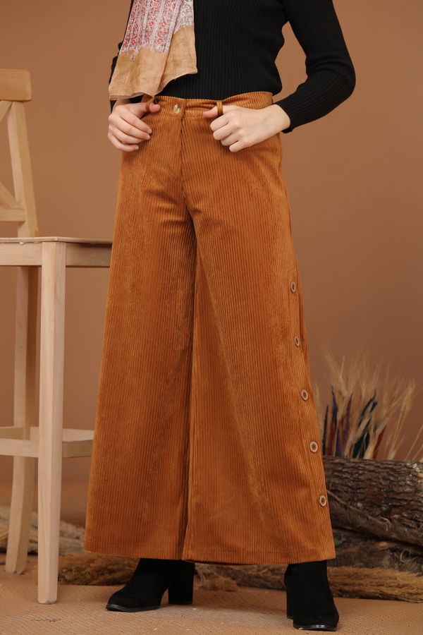 Dügme Detay Kadife Pantolon Taba - 7948 Taba - 7948 TABA