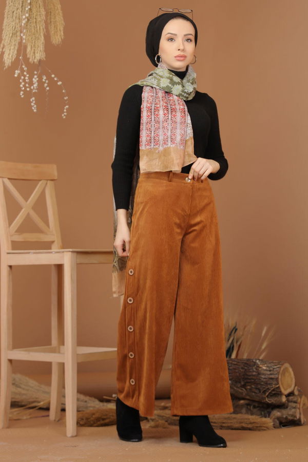 Dügme Detay Kadife Pantolon Taba - 7948 Taba - 7948 TABA
