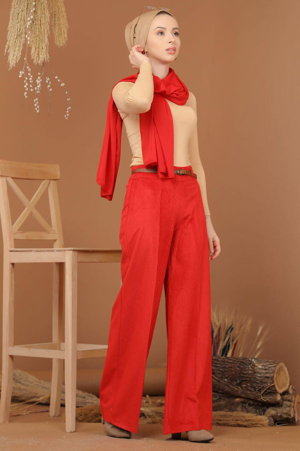 Kadife Pantolon Kemer Kırmızı - 7947 Kırmızı - 7947