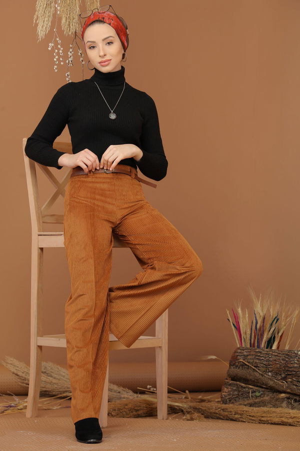 Kadife Pantolon Kemer Camel - 7947 Taba - 7947 TABA