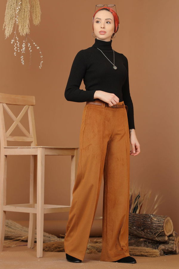 Kadife Pantolon Kemer Camel - 7947 Taba - 7947 TABA