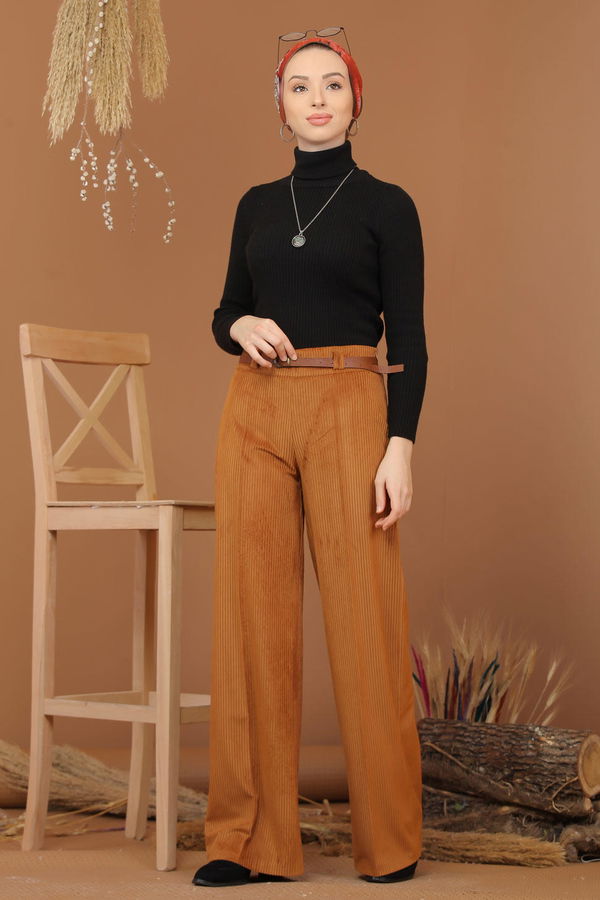 Kadife Pantolon Kemer Camel - 7947 Taba - 7947 TABA