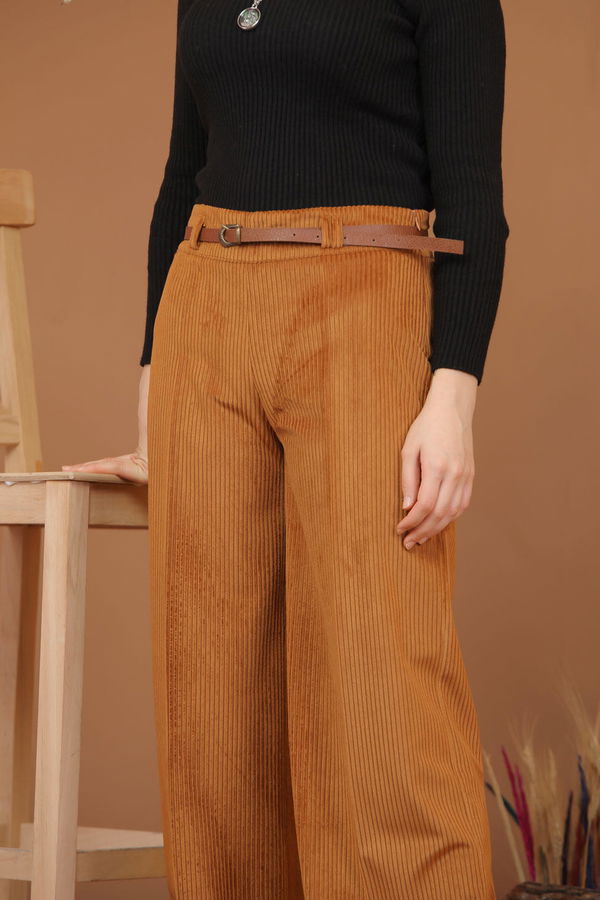 Kadife Pantolon Kemer Camel - 7947 Taba - 7947 TABA