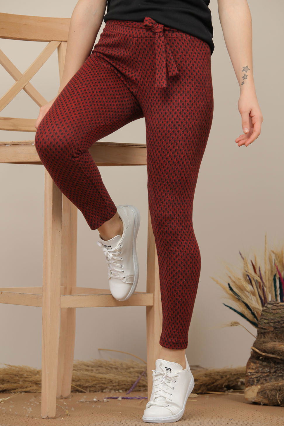 Desenlı Pantolon Bordo Siyah  Siyah - 7962