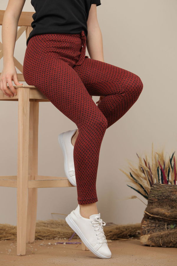 Desenlı Pantolon Bordo Siyah  Siyah - 7962
