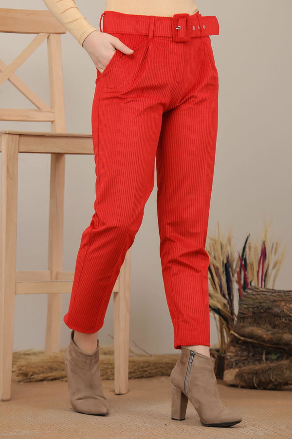 Kadife Pantolon Kemer Kırmızı - 7984 Kırmızı - 7984 Kırmızı
