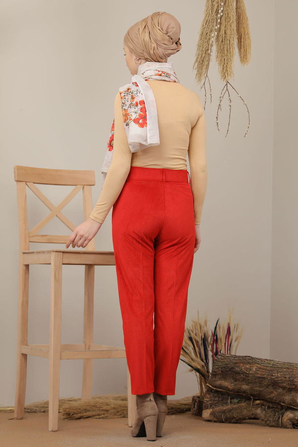 Kadife Pantolon Kemer Kırmızı - 7984 Kırmızı - 7984 Kırmızı