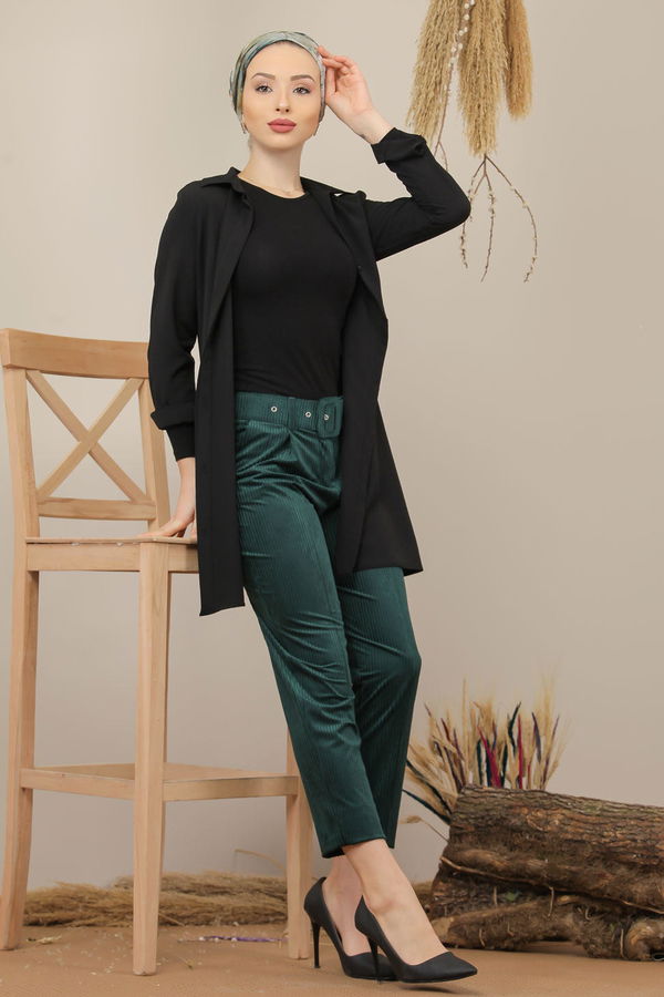Kadife Pantolon Kemer Zumrut - 7984 Yeşil - 7984 YEŞİL