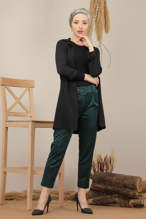 Kadife Pantolon Kemer Zumrut - 7984 Yeşil - 7984 YEŞİL