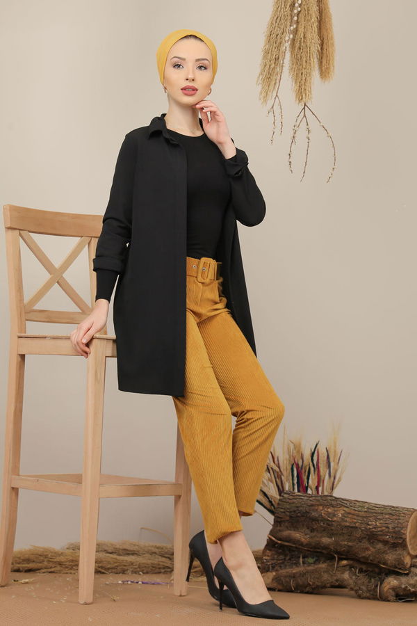Kadife Pantolon Kemer Hardal - 7984 Sarı - 7984 Sarı