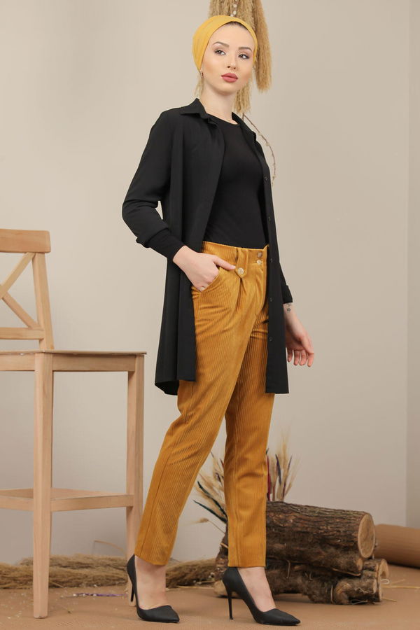 Kadife Pantolon Hardal - 7985 Sarı - 7985