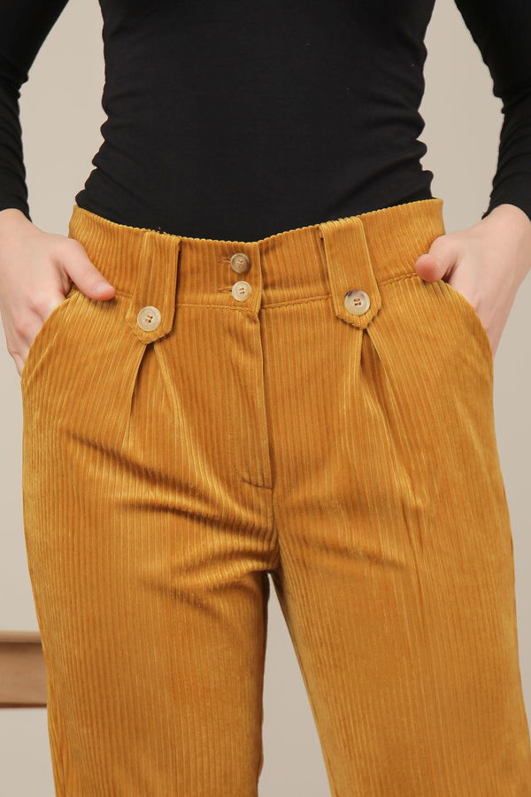 Kadife Pantolon Hardal - 7985 Sarı - 7985