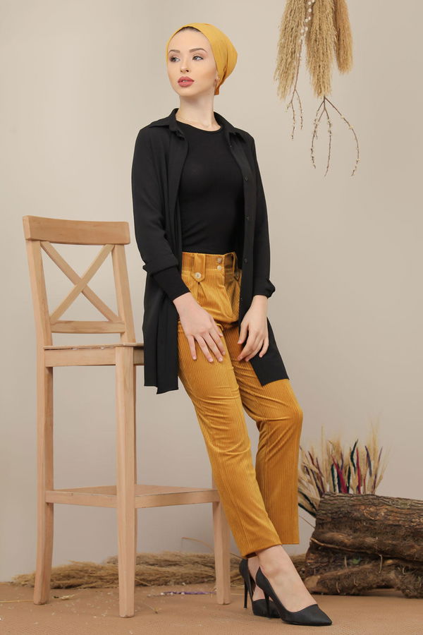 Kadife Pantolon Hardal - 7985 Sarı - 7985