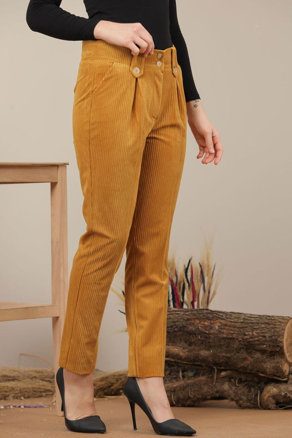 Kadife Pantolon Hardal - 7985 Sarı - 7985