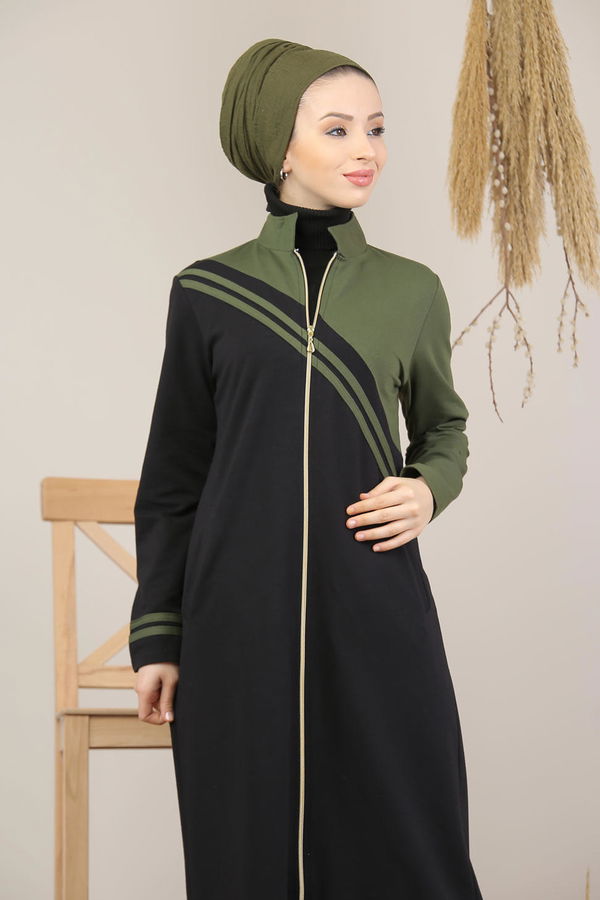 Fermuarlı Hırka Siyah  Haki - 5205