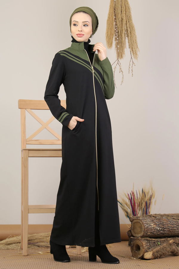 Fermuarlı Hırka Siyah  Haki - 5205