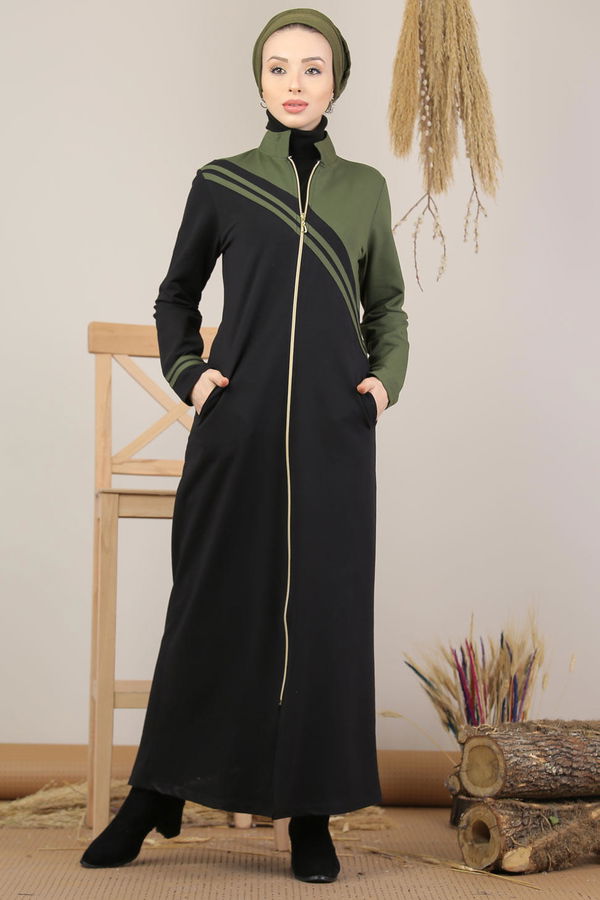 Fermuarlı Hırka Siyah  Haki - 5205