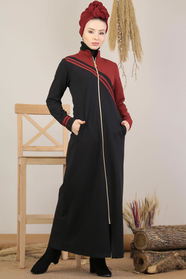 Fermuarlı Hırka Siyah  Bordo - 5205 BORDO