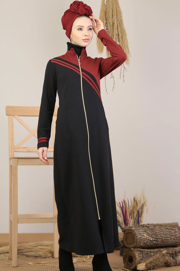 Fermuarlı Hırka Siyah  Bordo - 5205 BORDO