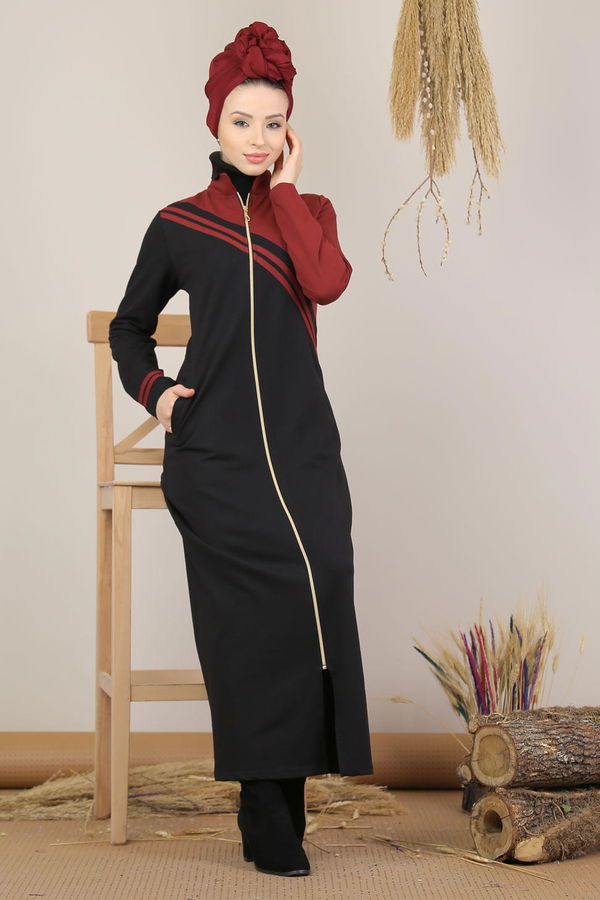 Fermuarlı Hırka Siyah  Bordo - 5205 BORDO