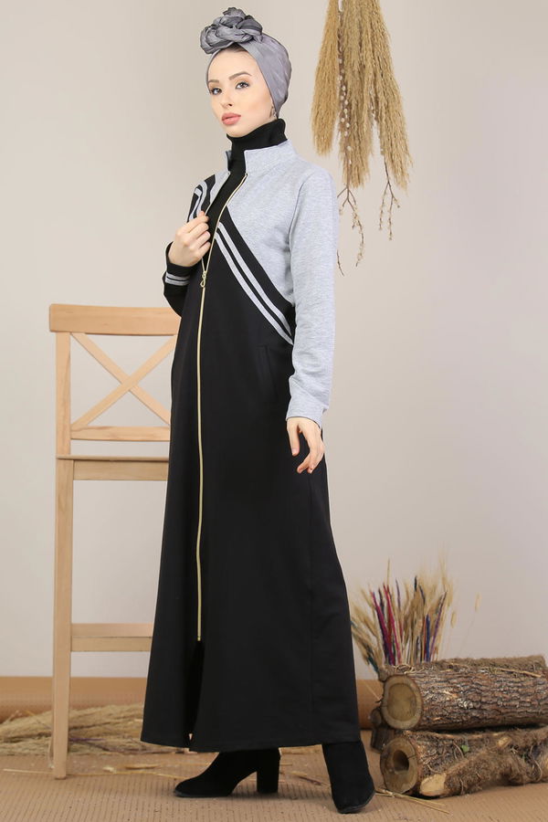 Fermuarlı Hırka Siyah  Gri - 5205