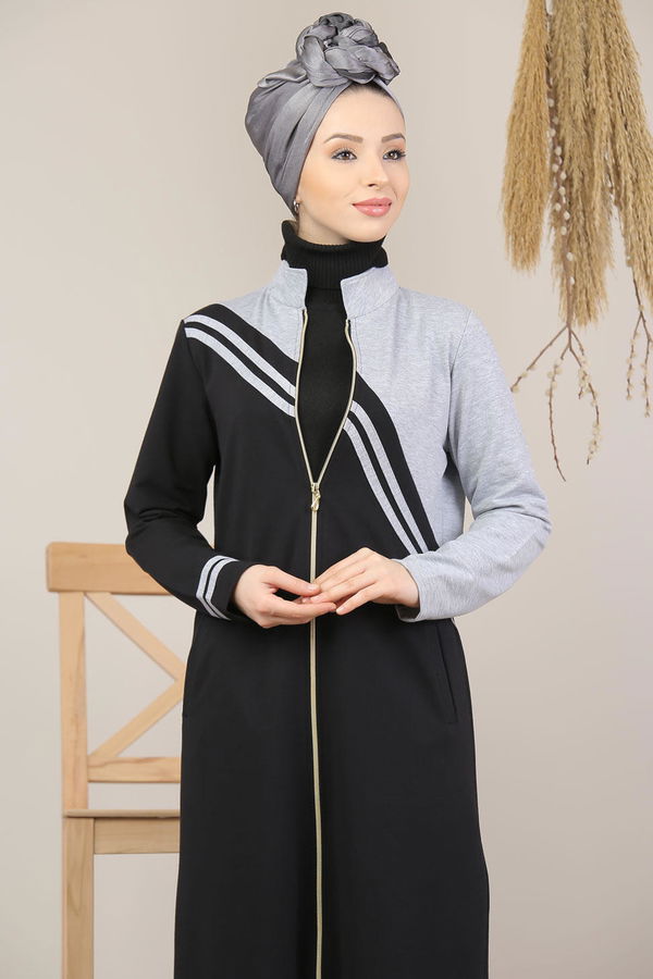 Fermuarlı Hırka Siyah  Gri - 5205