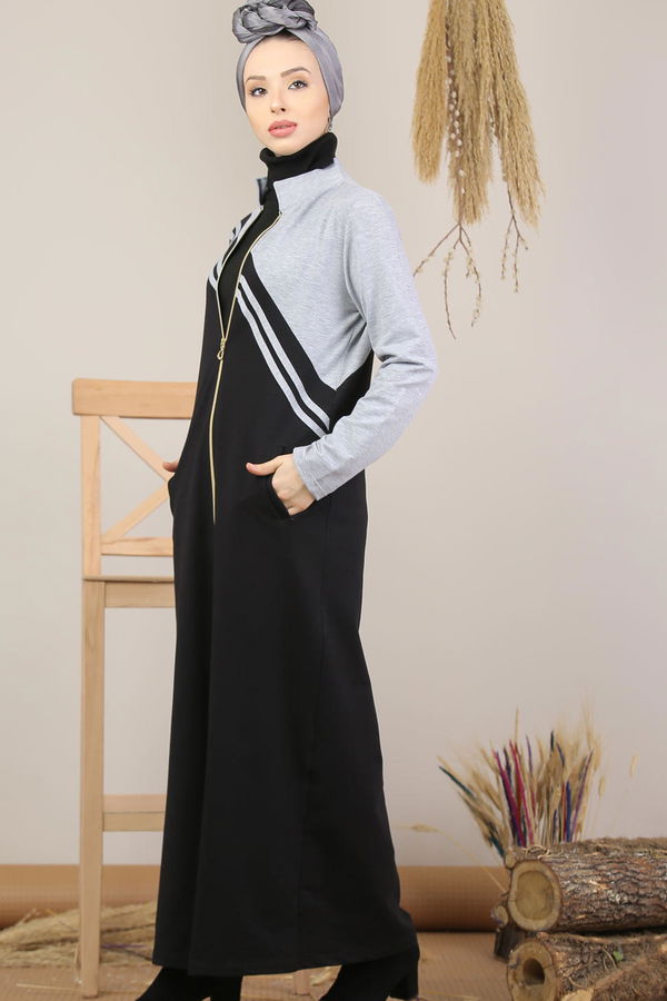 Fermuarlı Hırka Siyah  Gri - 5205