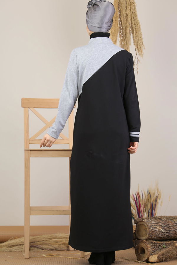 Fermuarlı Hırka Siyah  Gri - 5205