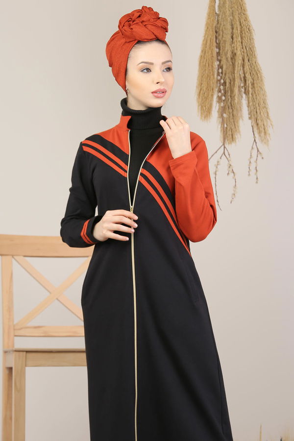 Fermuarlı Hırka Siyah  Kiremit - 5205 KİREMİT