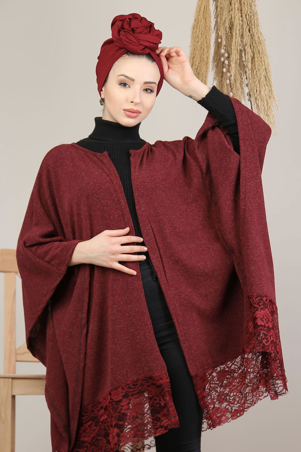 Tüllü Panço Siyah Bordo - 5207
