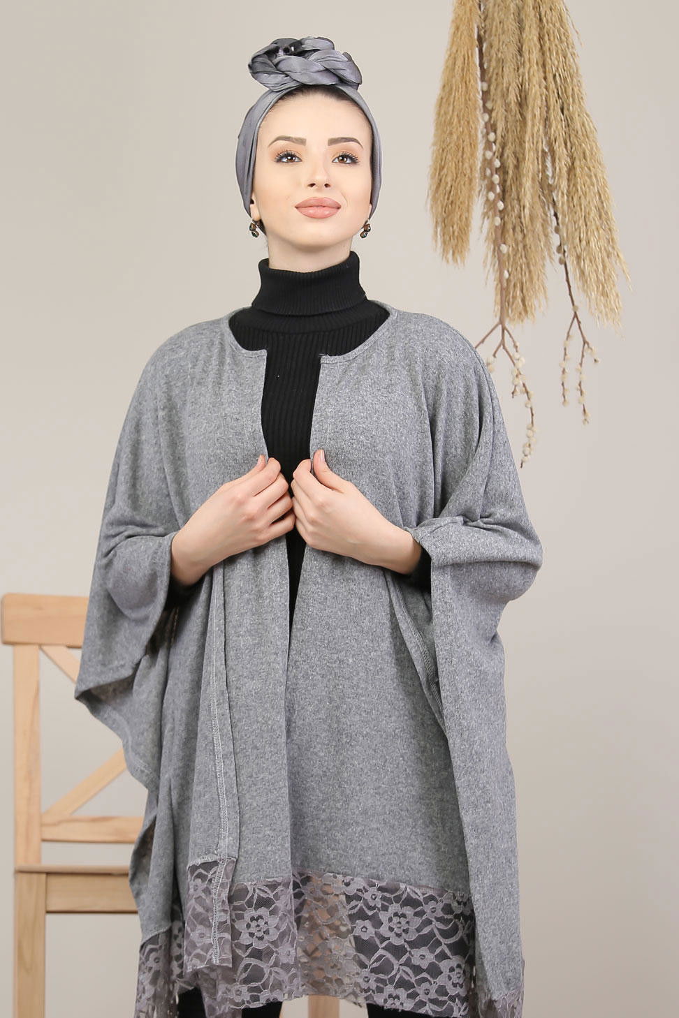 Tüllü Panço Siyah Gri - 5207 GRİ