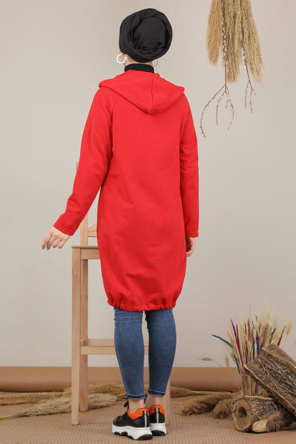 Fermuarlı Hırka Siyah  Kırmızı - 5223