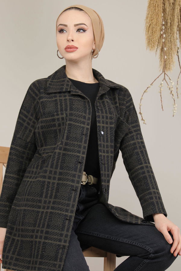 Dügmeli Ekose Ceket Haki - 8154 Haki - 8154 HAKİ