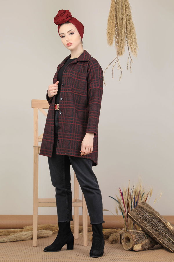 Dügmeli Ekose Ceket Bordo - 8154 Bordo - 8154 BORDO