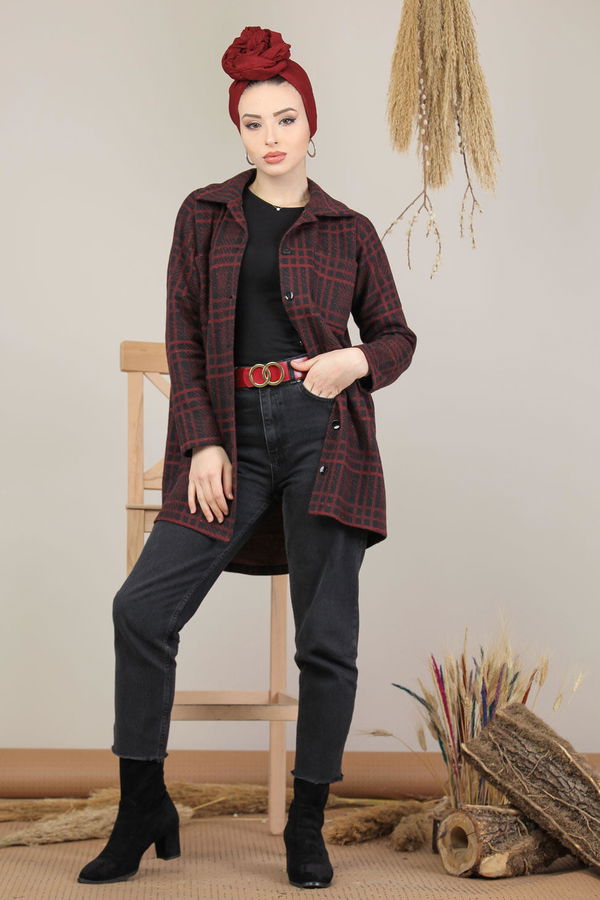 Dügmeli Ekose Ceket Bordo - 8154 Bordo - 8154 BORDO