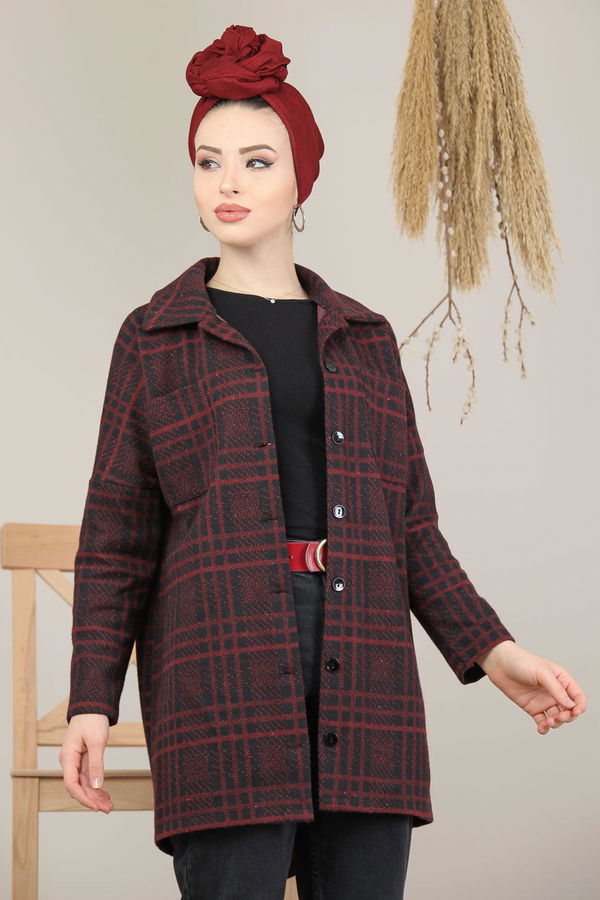Dügmeli Ekose Ceket Bordo - 8154 Bordo - 8154 BORDO