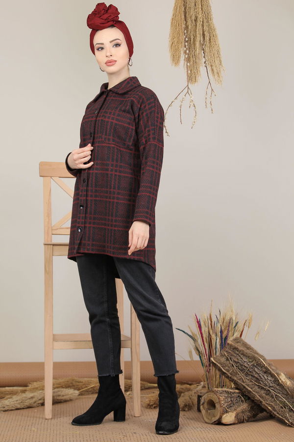 Dügmeli Ekose Ceket Bordo - 8154 Bordo - 8154 BORDO