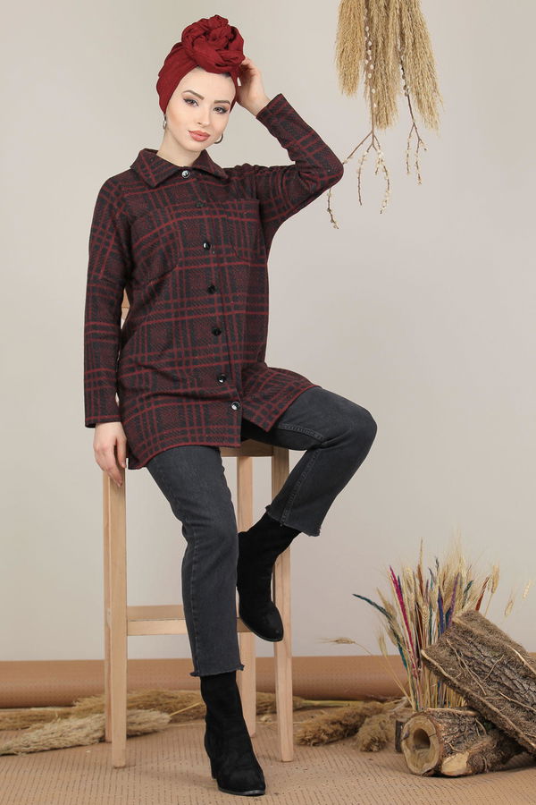 Dügmeli Ekose Ceket Bordo - 8154 Bordo - 8154 BORDO