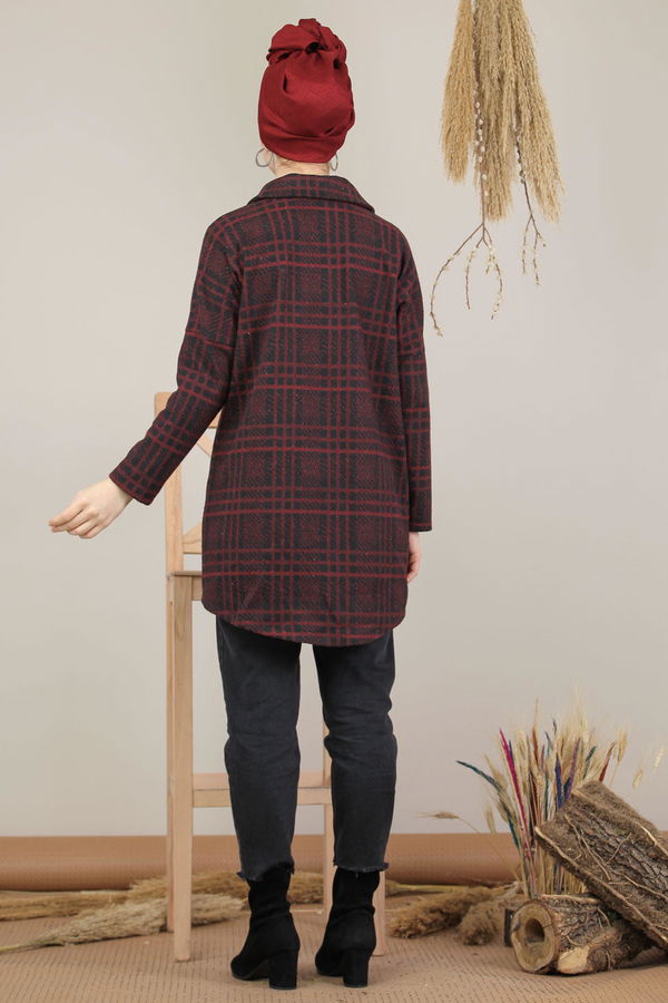 Dügmeli Ekose Ceket Bordo - 8154 Bordo - 8154 BORDO