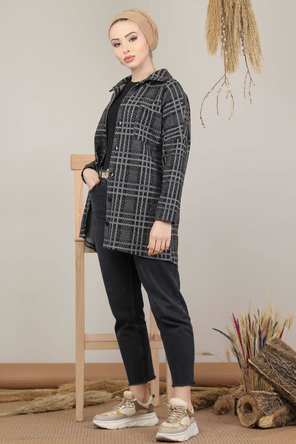 Dügmeli Ekose Ceket Gri - 8154 Gri - 8154 GRİ