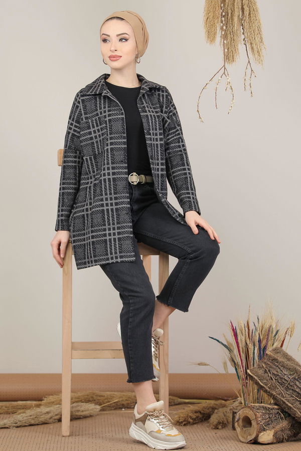 Dügmeli Ekose Ceket Gri - 8154 Gri - 8154 GRİ